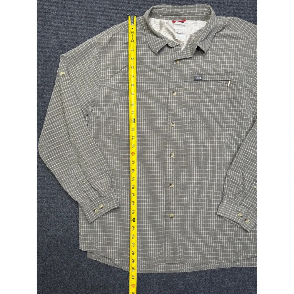 The North Face Mens Large Olive Green Plaid Long Sleeve Hiking Shirt Outdoor